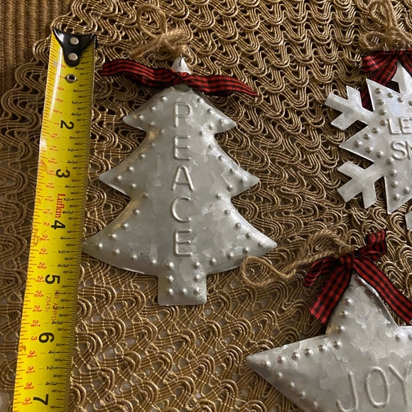 Set 3 Tin Christmas ORNAMENTS Galvenized - Picture 3 of 5